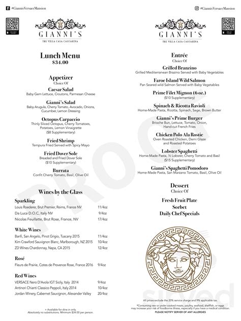 versace mansion restaurant menu